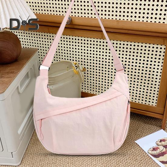 Solid Color Hobo Bag Portable Half Moon Shoulder Bag Zippered Travel Crossbody Messenger Bag for Daily Travel Office Shopping