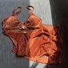 Velvet Three-Piece Skirted Split Bikini with Padded Cups and Adjustable Straps - Perfect for Vacation or Hot Springs.