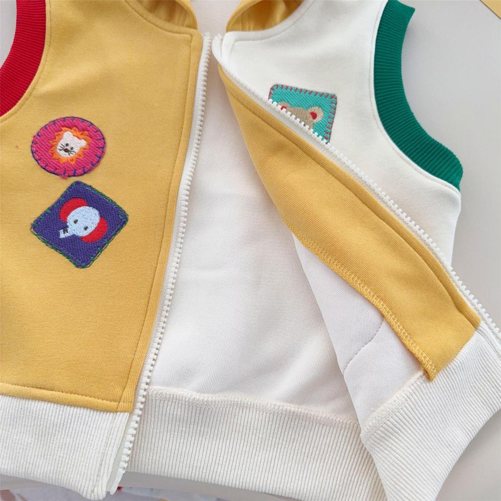 Jimo 2026 Spring Unisex Cartoon Bear Hooded Vest for Kids