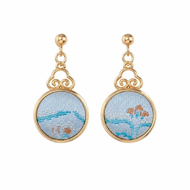 1 Pair Dangle Earrings, Ethnic Zhuang Brocade Woven Drop Earrings, Oriental Handmade Jewelry for Women Gift