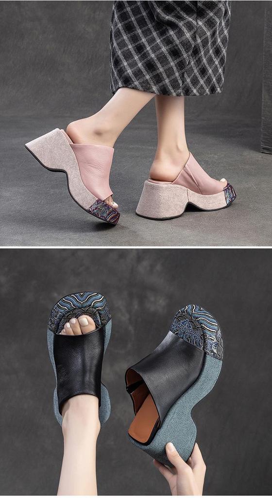 2024 Summer Women's Peep-toe Wedge Heel Slippers - Stylish Thick-soled, Height-increasing, Versatile Outdoor Footwear