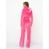 Women Casual Solid Color Zip Up Hooded Sweatshirt Wide Leg Pants Two Piece Set