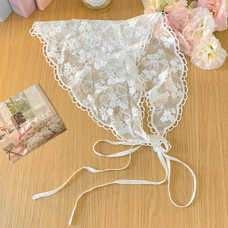 Knitted Crochet Headscarf French Pastoral Triangle Headband Handmade Soft Hair Wrapper for Beach Picnic Holiday Boho Fashion