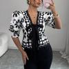 Women's V Neck Three Quarter Sleeve Blouse Regular Fit Elegant Floral Print Shirt