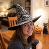 Large Wide Brim Ripped Tattered Witch Hat Tall Pointed Cone Top Pointed Mage Hat  Halloween Party