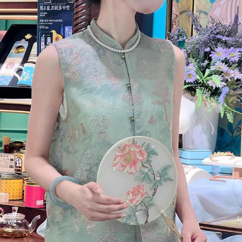 

Cheongsam Китайский стиль Ретро вышитый костюм Тан Жилет Свободный темперамент Ципао