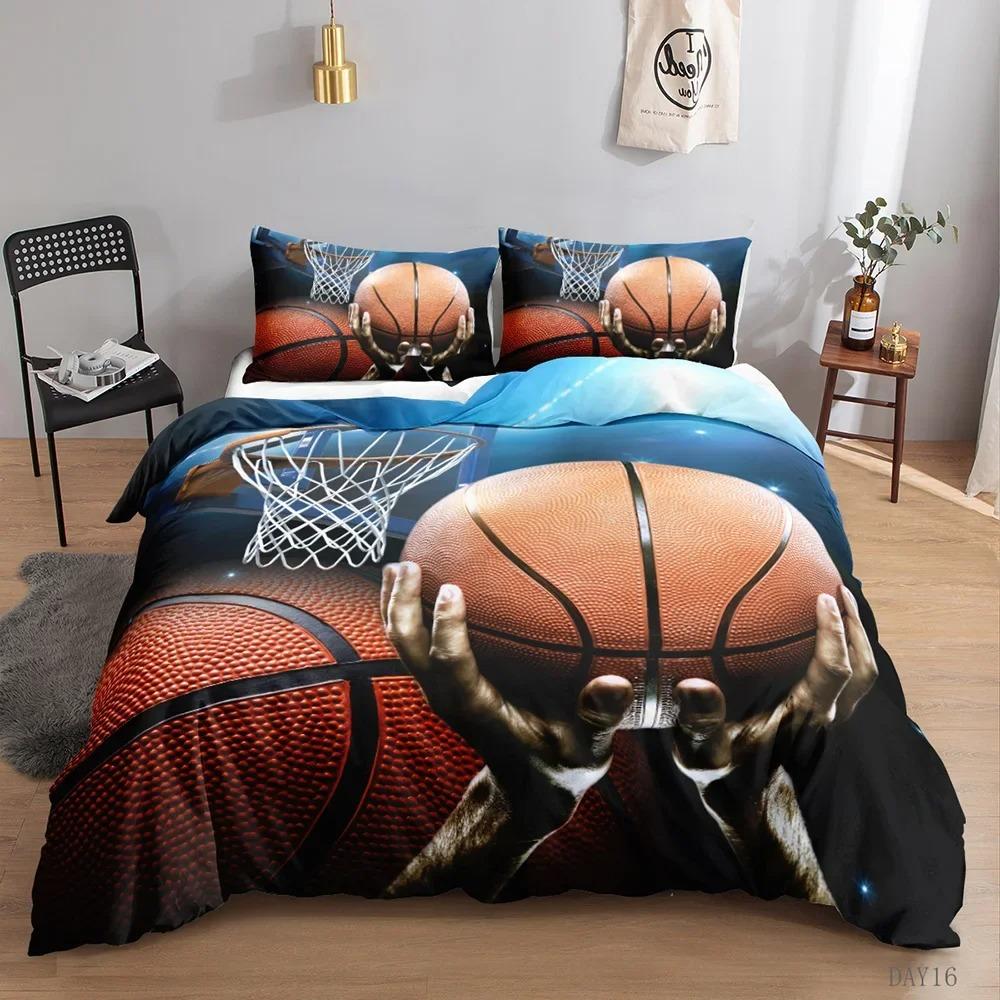Basketball Duvet Cover Set Full Size Soft Polyester Sports Bedding for Kids Game Collections