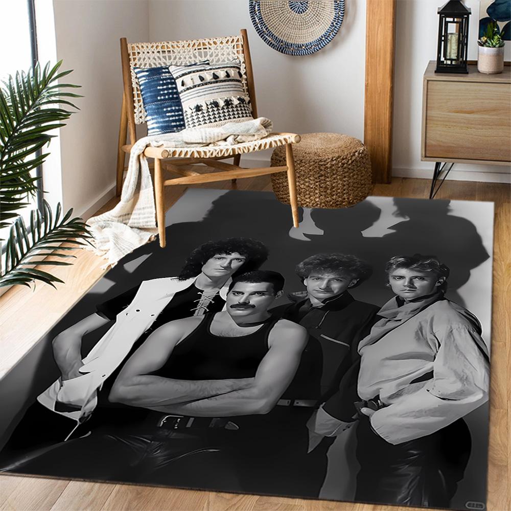 Queen Rock Band In Black Leather Themed Anti-Slip Rugs - Polyester Home Decor, Suitable for Bedrooms, Living Rooms, Doorways, Studios, and Decorations
