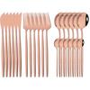 24Pcs Exquisite Pink Cutlery Set Stainless Steel Dinnerware Set Gold Knife Fork Spoon Dinner Set Kitchen Flatware Tableware Set