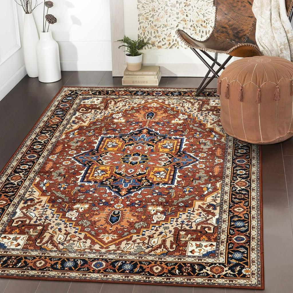 Green Boho Entry Throw Rug Vintage Oriental Medallion Carpets for Living Laundry Room Non Slip Sofa Bedroom Floor Mat Home Decor