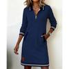 Fall Winter Women's Casual Color Block Dress Zip Collar Long Sleeve Pockets Dress European American Style