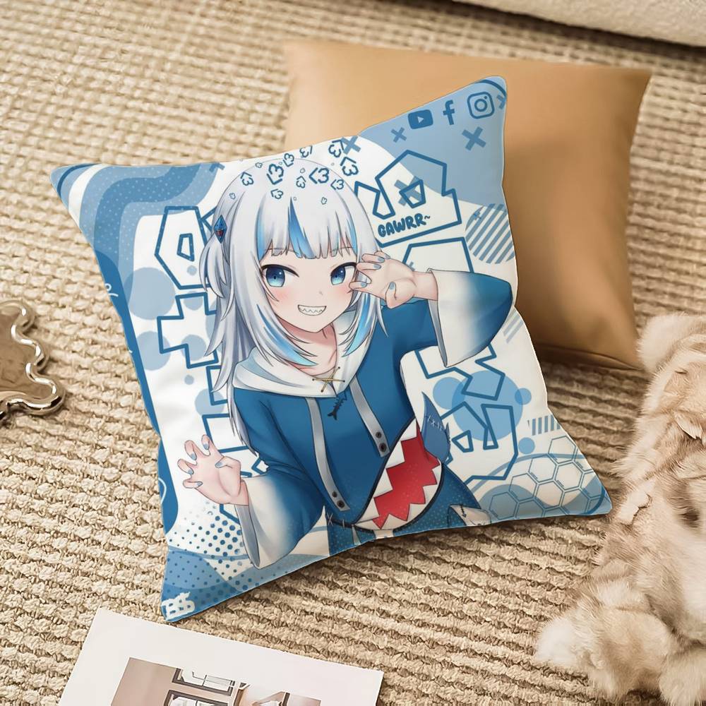 Cute G-Gawr Gura Pillow Case Anti-dustmite Invisible zipper Sofa Bed