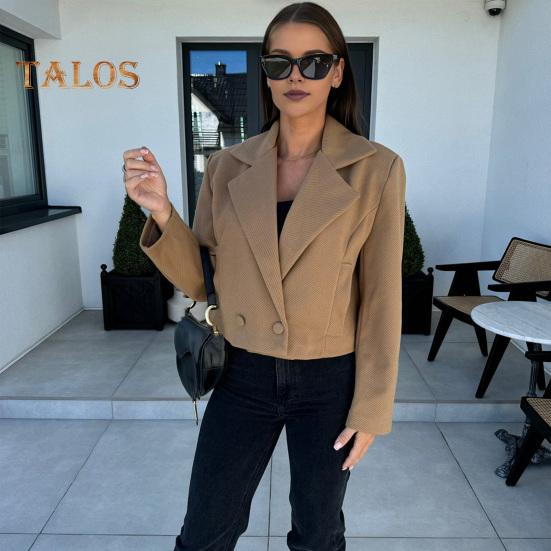 Höst Vinter Damjacka Engelsk Stil Lös Dubbelknäppning Enfärgad Tjock Långärmad Nedvikt Krage Pendling Utomhuskappa