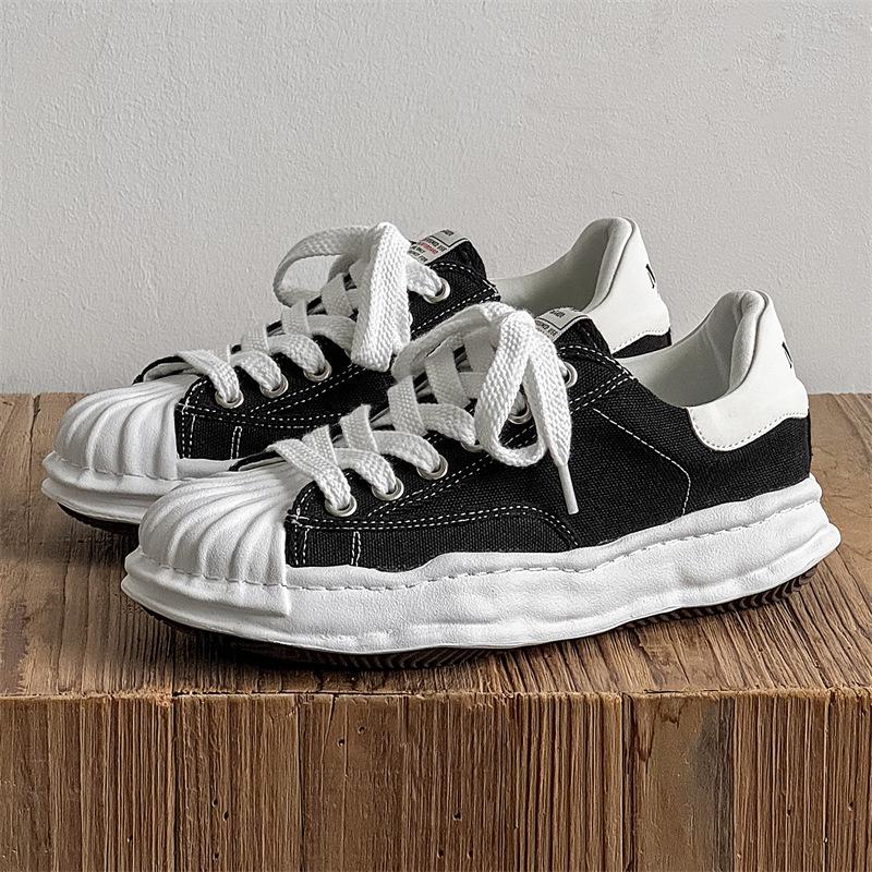 Herren Sommer Atmungsaktive Canvas Schuhe mit Dicken Sohlen & Höhenerhöhung - Trendige Shell Toe Casual Weiße Sneaker