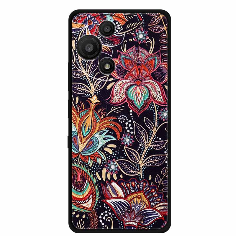 For TCL 60 SE Nxtpaper Case 3D Emboss Relief Flowers Black TPU Silicone Soft Back Cover Cases For TCL 60R Case 6.7" Fundas Bag