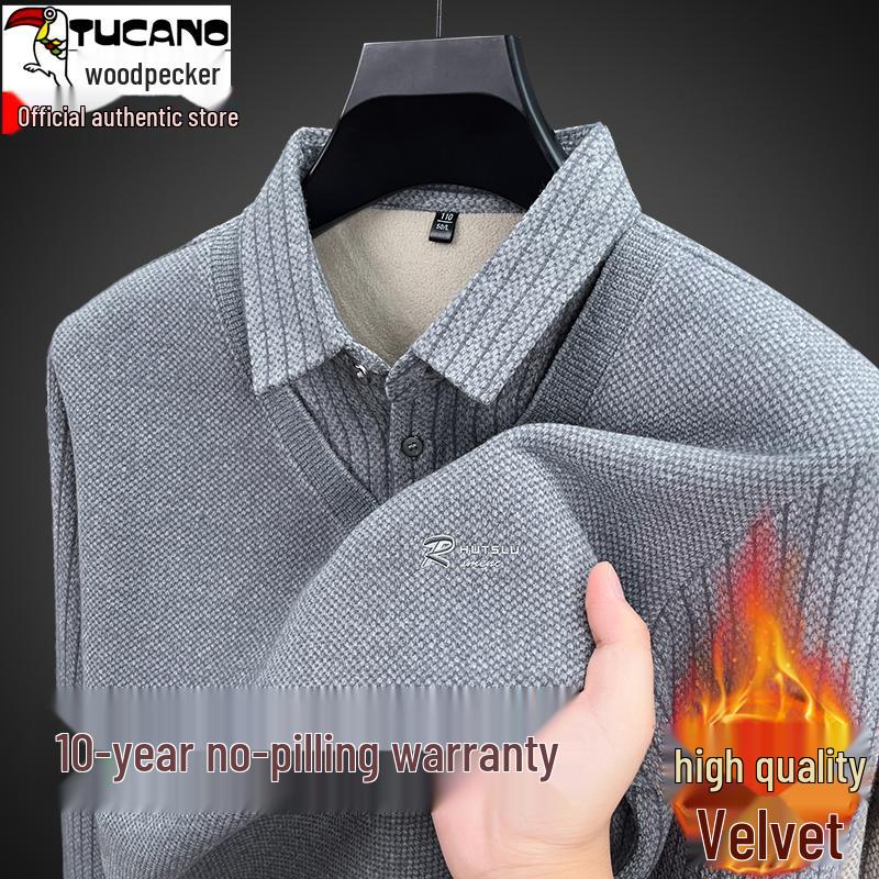 Woodpecker Men's Winter Fleece-Lined Turtleneck Sweater - Thick, Warm Knit for Middle-Aged Dads