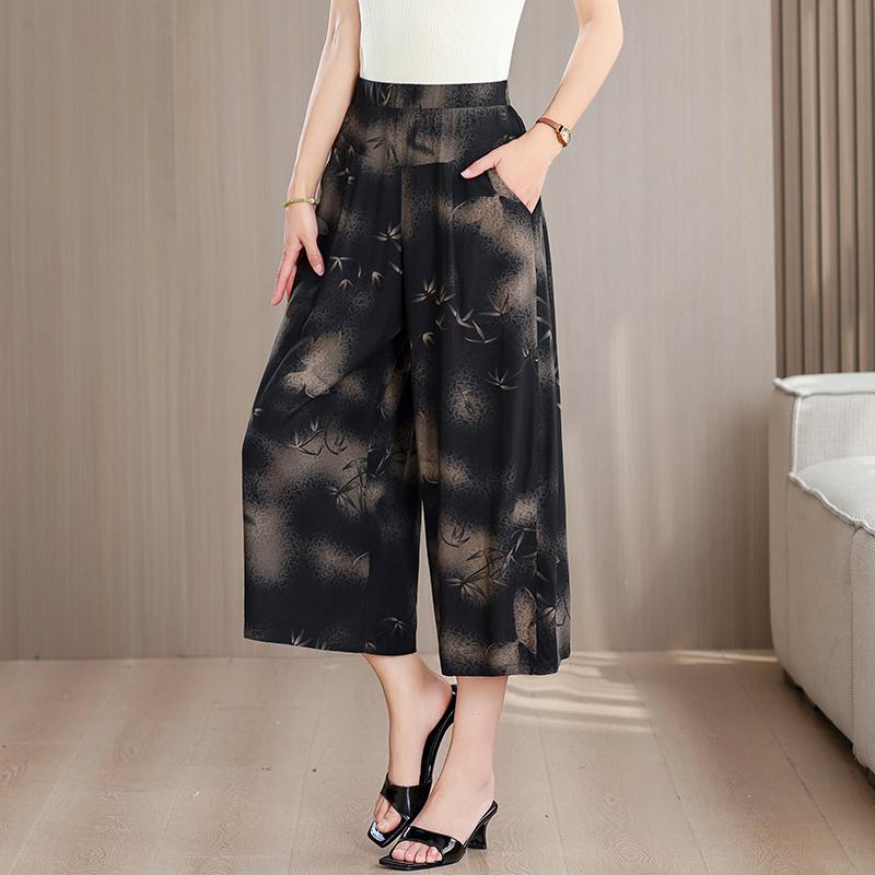 Plus Size Summer Women's Wide Leg Pants High Waist Loose Vintage Clothes Elastic Waist Casual Pants