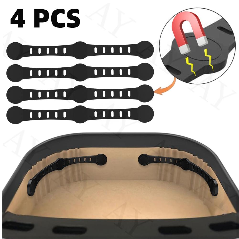 

4 шт. Магнитная силиконовая пряжка для аэрофритюрницы для фиксации пергаментных вкладышей для аэрофритюрницы Предотвращает подгорание бумажной прокладки чёрный