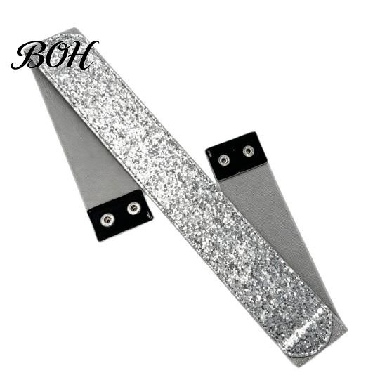 Stretchy Abdomen Shaper Sequined Waist Belt, Women Sparkly Wide Retro Dress Elastic Belt for Snap Buttons, Glittery Band Shirts Dresses