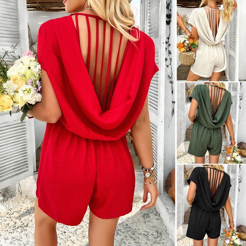 Spring 2025 Summer Cross-Border European and American Foreign Trade Women Clothes Bohemian Casual Solid Sexy Hollow One-Piece Pants