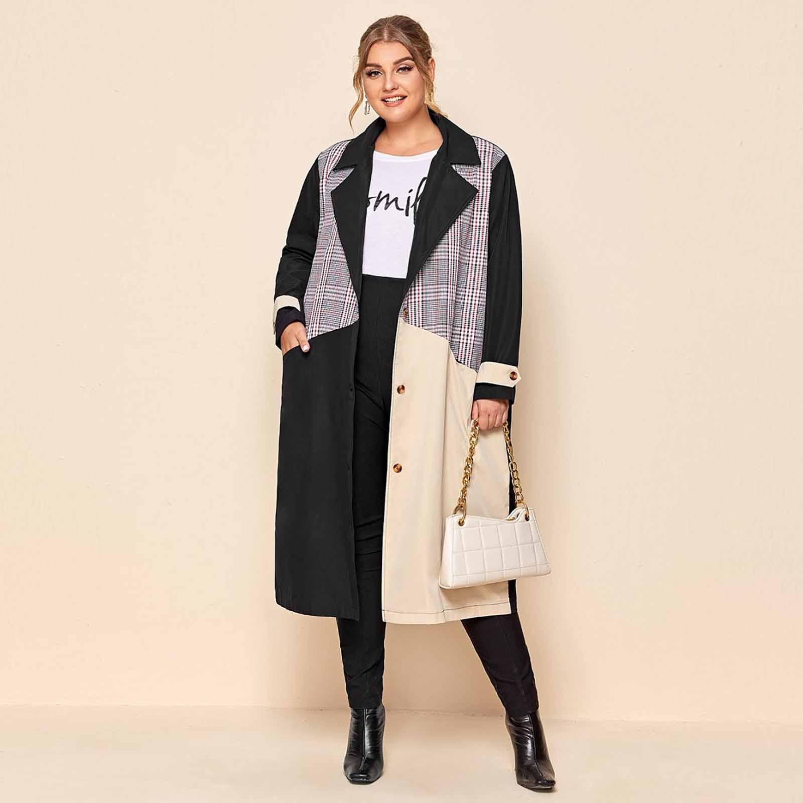 

Женский тренч средней длины больших размеров с контрастной строчкой Fashion Sense