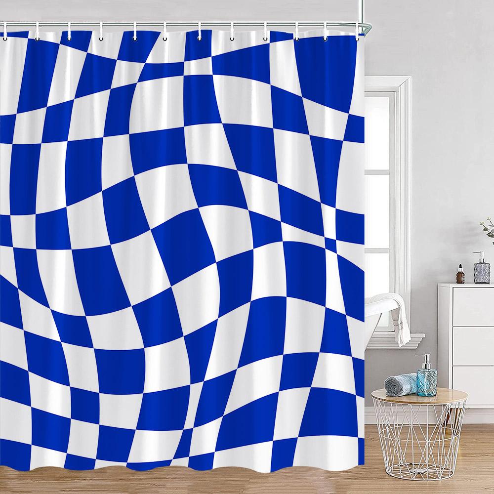 Colorful Checkerboard Shower Curtain Black White Blocks Distorted Chess Board Bathroom Curtain Modern Abstract Bath Decorations