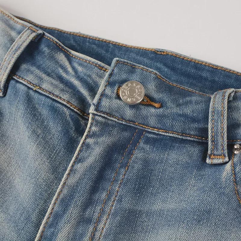 Americká high street móda Vyšívaná kobra Roztrhaná nášivka Slim Strečové džíny