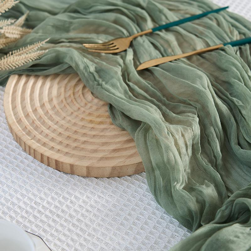 180*90/90*340Cm Cheesecloth Table Runner Gauze Tablecloth Semi-Sheer Crinkle Table Cover Boho Rustic Decorations Bridal Shower