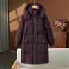 Womens Oversized Long Winter Coat With Hood Thick Cotton-Padded Outerwear Mid-Length Black Red Purple Coffee