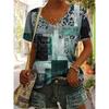 New Colorful Plaid Patchwork 3D Print T-Shirts Women's V-Neck Short Sleeve T Shirt Y2k Harajuku Tees Casual Tops Female Clothing