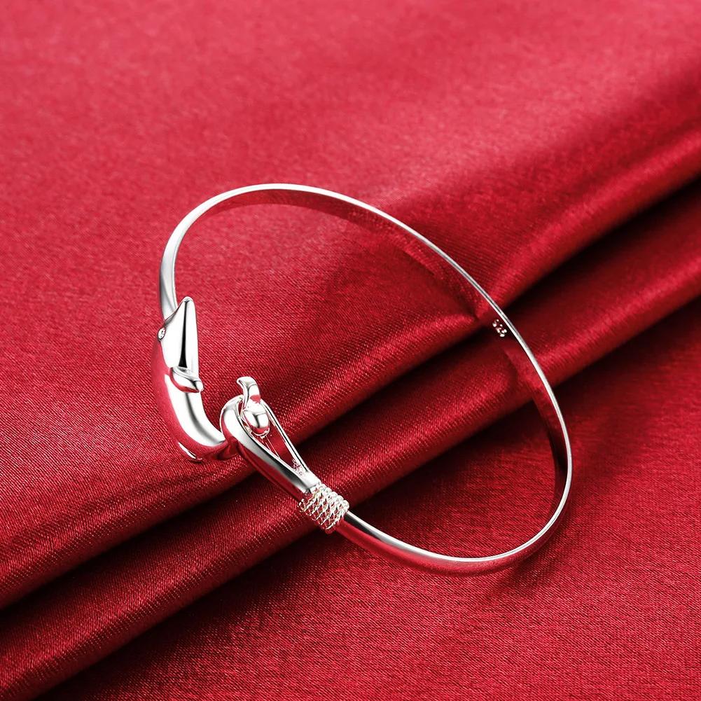 925 Sterling Silver Bracelets for Women Fine Cute Dolphin Bangle Adjustable Jewelry