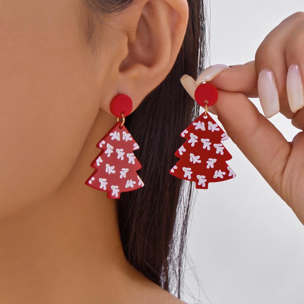 Cute Cartoon Acrylic Snowman Drop Earrings for Women Girls Sweet Pink Christmas Tree Santa Claus Earrings New Year Jewelry Gifts