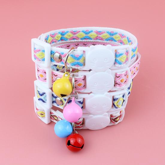 Yousheng Pet Necklace Colorful Grids Pattern Anti-suffocation Fine Workmanship Breakaway Pet Cats Collars with Bell for Valentines Day