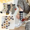 Women's Winter Camellia Checkerboard Pattern Women's Mid Tube Socks Fashionable And Versatile Outer Socks Five Pairs Set