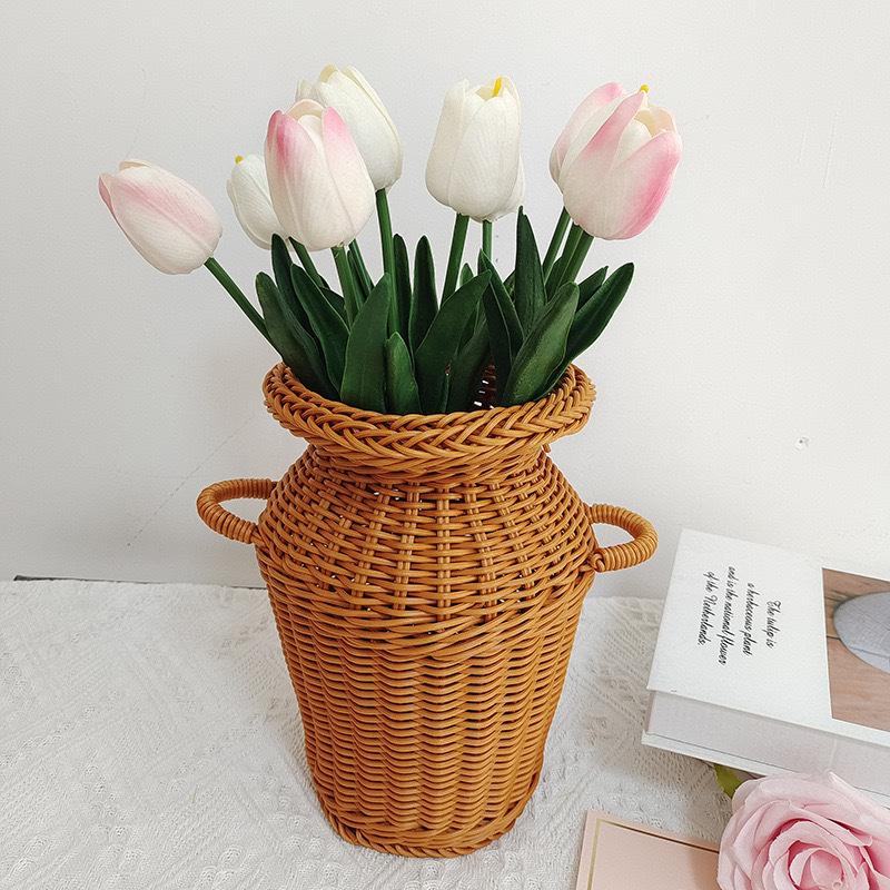 1pc Classic Style Woven Rattan Flower Basket, Durable And Washable, ChineseRetro Flower Arrangement, Practical Home Decorations