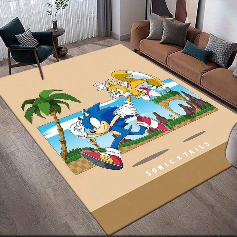 Sonic the Hedgehog Flannel Pattern Square Carpet,Area Rug,Carpet Rug for Living Room Bedroom Sofa Playroom Decor,Non-slip Floor Mat