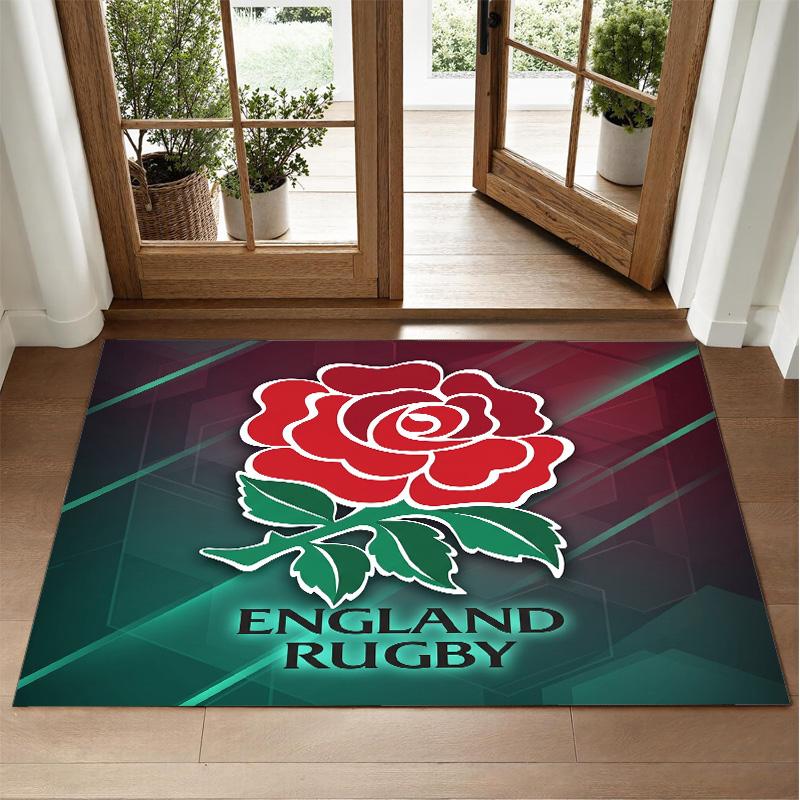 England Rugby Design Crystal Velvet Rug Soft Decorative Mat for Bedroom Entrance