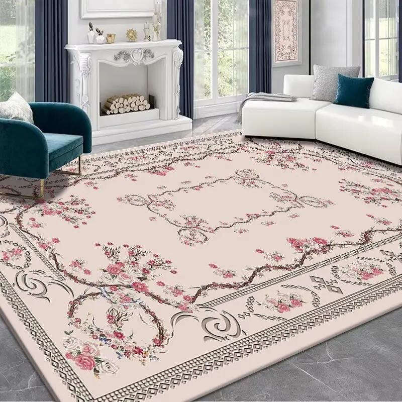 Vintage High-end Antiskid Living Room Carpet Pink Soft Home Decor Bedroom Dresser Rug Easy Cleaning Washroom Floor Mat Soft