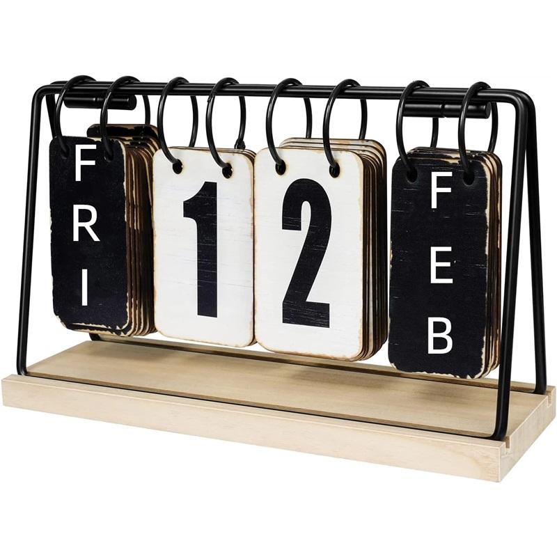 

2026 Vintage Wooden Flip Desk Calendar - Perpetual Large Display Foldable Reusable Farmhouse Office Decor
