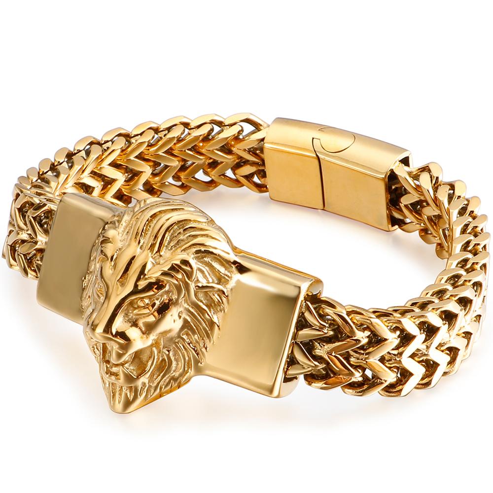 Gotische Herren Edelstahl Armband mit Löwenkopf Punk Rock Biker Schmuck an Handketten Armbänder Hypoallergen Geschenke