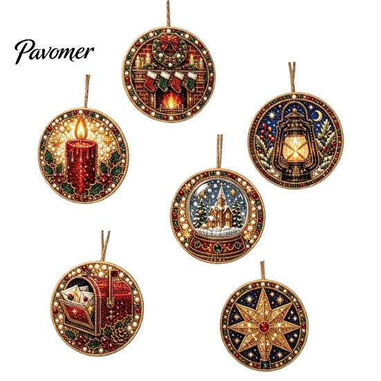 Christmas Faux Pearl Art Kit 6Pcs/Set Ornaments DIY Kit, Hanging Decorations Craft Creative Making with Round Charms Pearls, Holiday Rhinestone