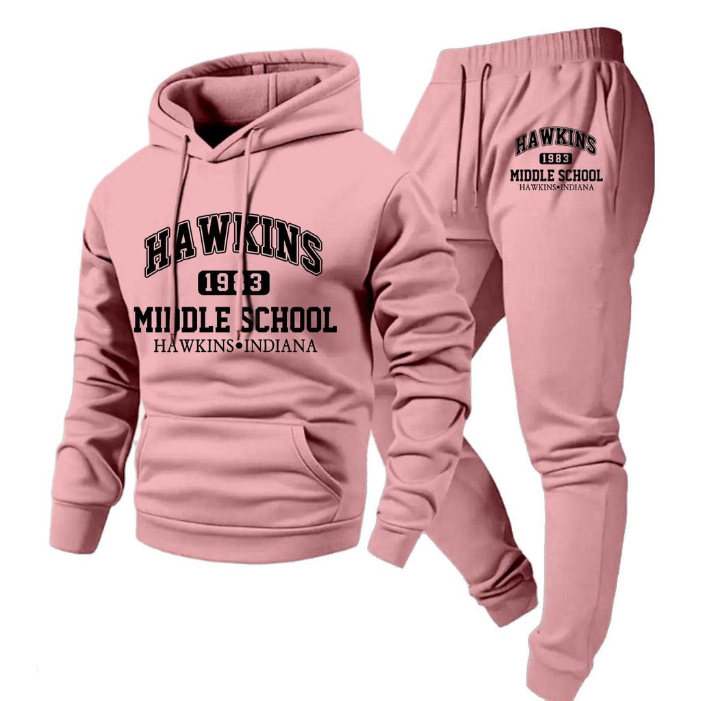 Pánská ležérní jednobarevná filmová a televizní periferní tištěná mikina s kapucí a dlouhým rukávem, pánská sportovní mikina a tepláky dvoudílný set