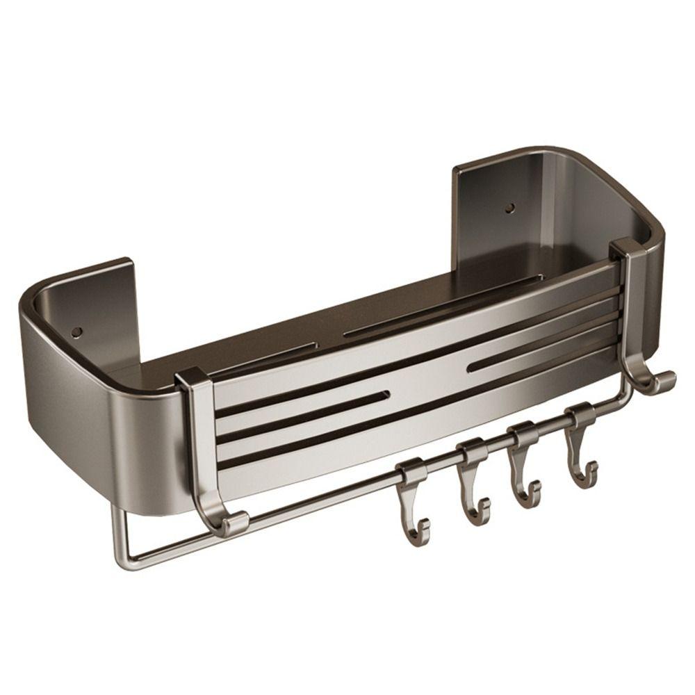 Durable Aluminum Alloy Bathroom Storage Rack Wall Mounted Non Perforated Washbasin Storage Shelf Shower Storage Shelf Bathroom