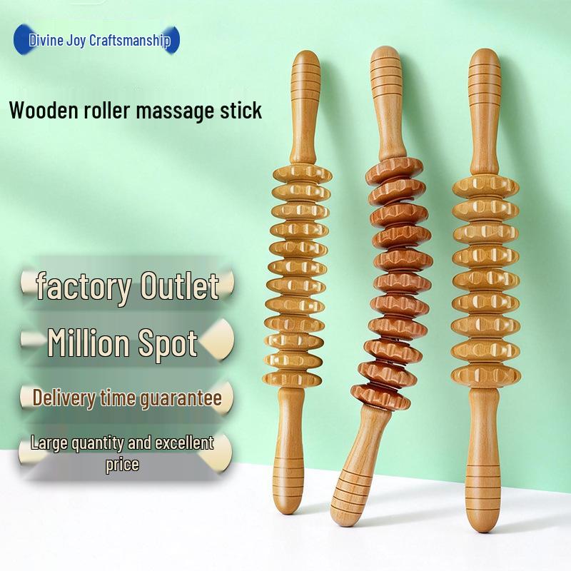 Solid Wood Wolf Tooth Handheld Massager - Back, Waist, Cervical Spine, Legs Fascia Roller and Scraper Tool