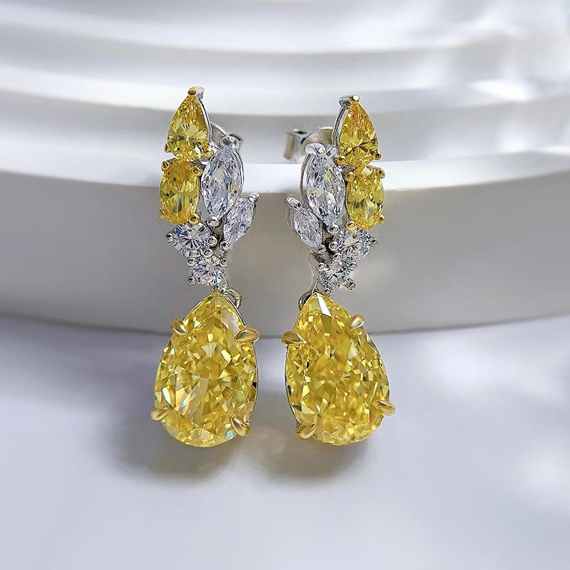 

Luoxi Temple S925 Silver Pear-Shaped Yellow Diamond Teardrop Earrings 925 Silver