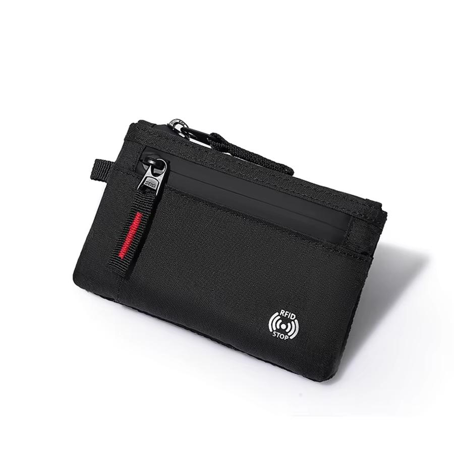 

Luxury RFID Credit Card Holder Anti-Theft Slim Key Card Case with Carabiner and Nylon Coin Purse for Men красный