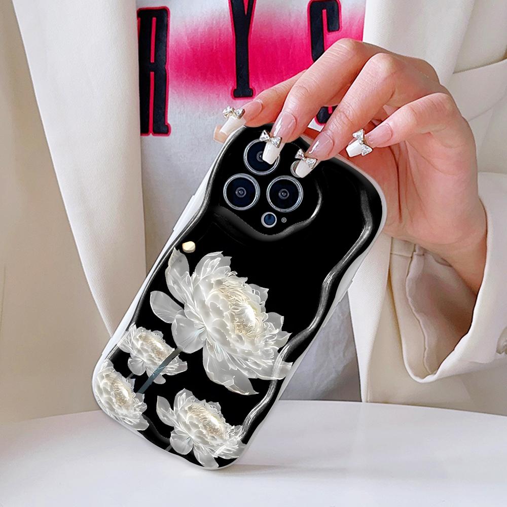 Kreslený vzor krémová textura pouzdro vlnitý okraj měkký silikonový kryt pouzdro na telefon pro iPhone Samsung Huawei Honor Xiaomi Redmi Infinix Tecno