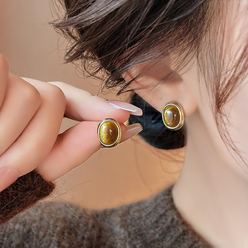 18k Gold-Plated Geometric Resin Earrings - Retro Autumn/Winter Design