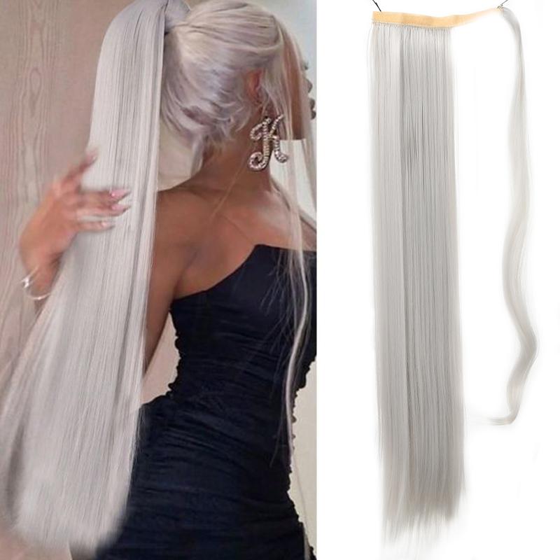 Magic stick ponytail synthetic wig long straight ponytail wig female wig heat-resistant for daily gatherings