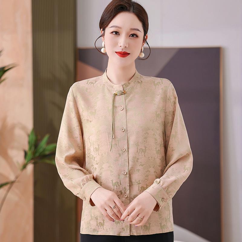 

Middle-Aged Women s Summer Chinese Style Top - 2026 Seven-Sleeve Fashion 3XL (Recommended 120-135 lbs) бежевый